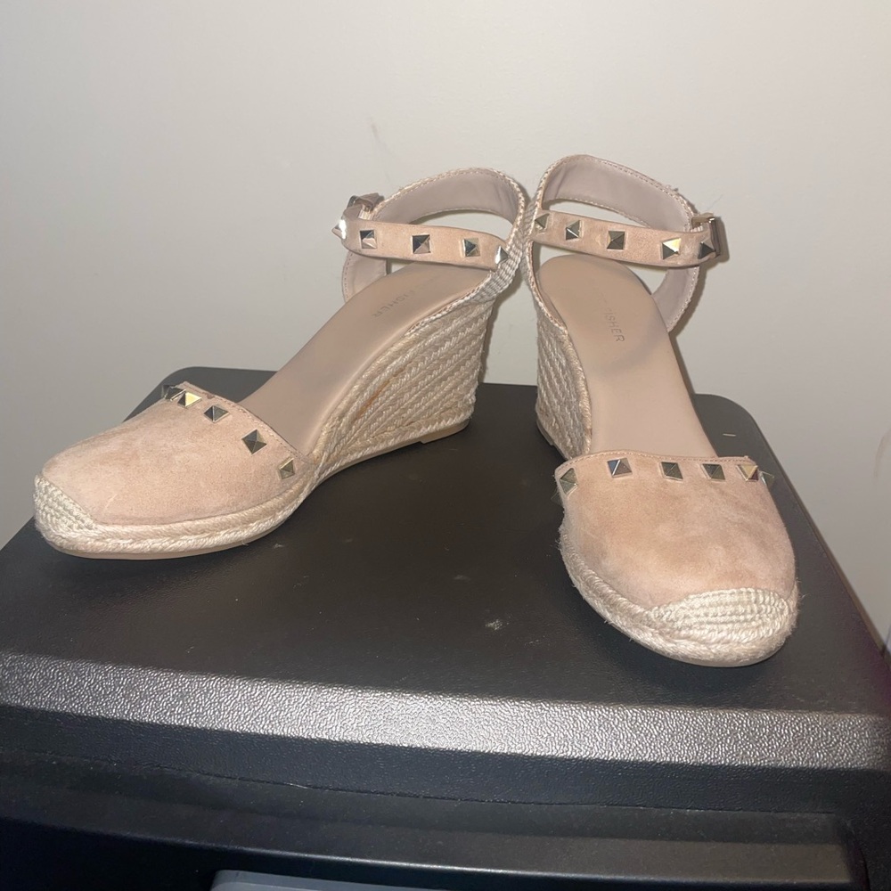 Marc Fisher Beige Studded Wedge Sandals